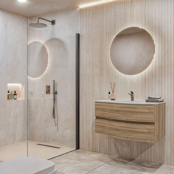 Monoblocco sospeso doppia profondità con specchio Led integrato